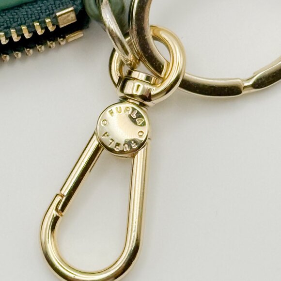 Furla Royal Green Nylon Pouch Mini Case with Key Ring - Picture 4 of 7